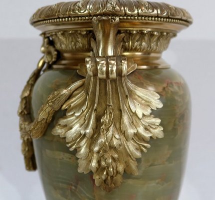 19th Century Louis XVI Style Onyx and Bronze Vases, Set of 2-RVK-1256273