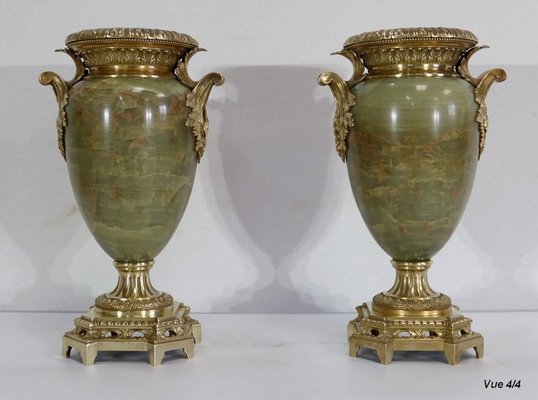 19th Century Louis XVI Style Onyx and Bronze Vases, Set of 2-RVK-1256273