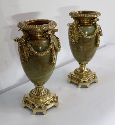 19th Century Louis XVI Style Onyx and Bronze Vases, Set of 2-RVK-1256273