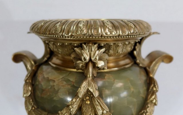 19th Century Louis XVI Style Onyx and Bronze Vases, Set of 2-RVK-1256273