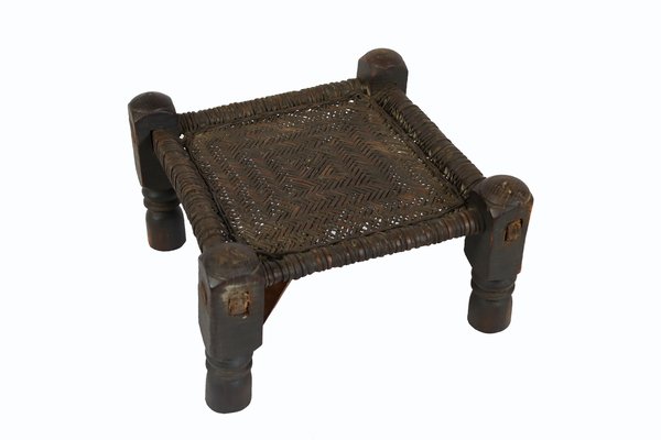 19th Century Low Cedar Stool, Nuristan, 1890s-UZN-1427808