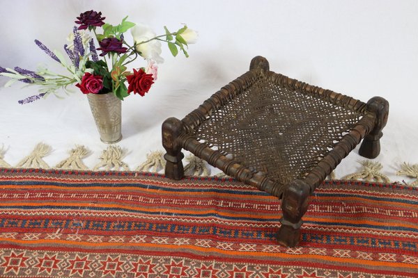 19th Century Low Cedar Stool, Nuristan, 1890s-UZN-1427812