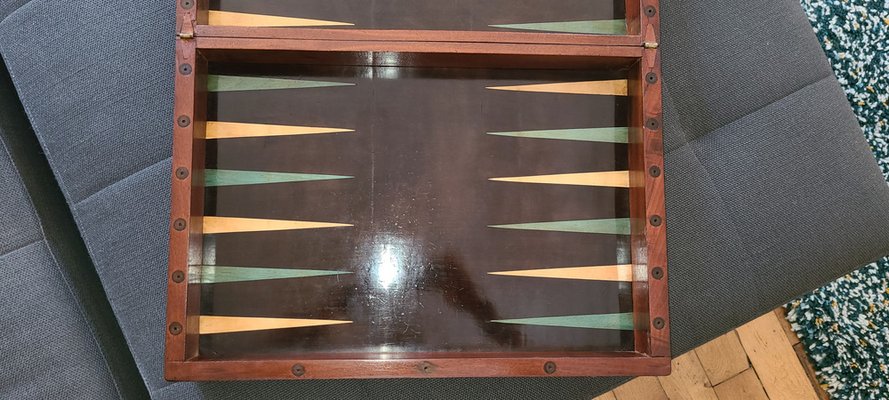 19th Century Mahogany Backgammon Set, Set of 35-SNC-1697975