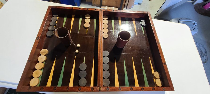 19th Century Mahogany Backgammon Set, Set of 35-SNC-1697975