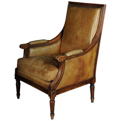 19th Century Mahogany English Leather Armchair-FLW-1402225