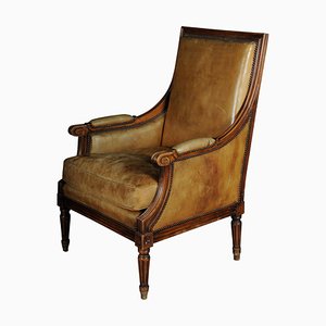 19th Century Mahogany English Leather Armchair-FLW-1402225