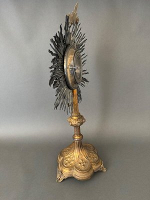 19th Century Monstrance in Brass and Silver Decorated with Rhinestones-QKG-2017008