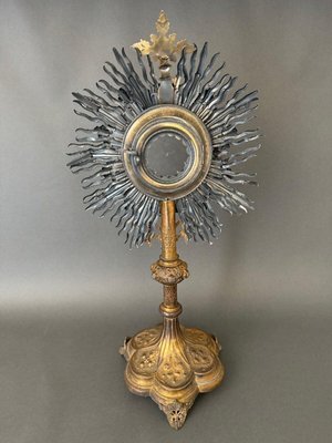 19th Century Monstrance in Brass and Silver Decorated with Rhinestones-QKG-2017008