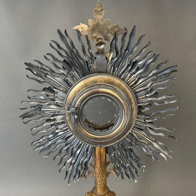 19th Century Monstrance in Brass and Silver Decorated with Rhinestones-QKG-2017008