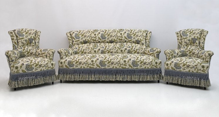 19th Century Napoleon III Brocade Sofa & Armchairs, Set of 3-FER-1338291