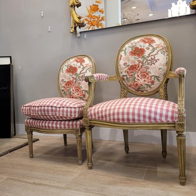 19th Century Napoleon III Louis XVI Armchair and Chair, France, Set of 2-NUC-2035323