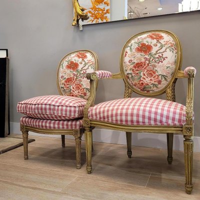 19th Century Napoleon III Louis XVI Armchair and Chair, France, Set of 2-NUC-2035323