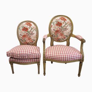 19th Century Napoleon III Louis XVI Armchair and Chair, France, Set of 2-NUC-2035323