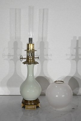 19th Century Napoleon III Oil Table Lamps in Celadon and Bronze, Set of 2-RVK-1419362