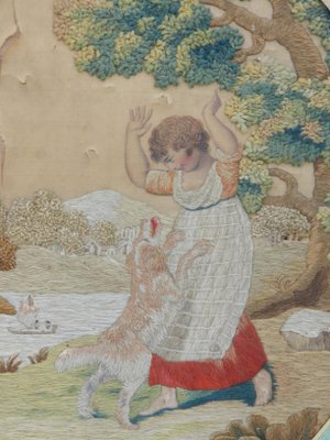 19th Century Needlepoint Depicting Child with Dog-ARU-1073198