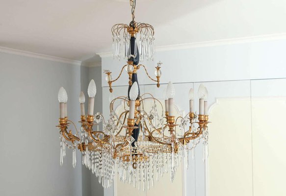 19th Century Neoclassical Crystal & Gilt Bronze 12-Light Chandelier-MBH-1032285