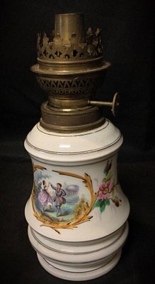 19th-Century Oil Lamp Floral & Couple in Faience-JZV-2036680