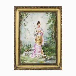 19th Century Painted Porcelain Plate with Fisher Woman-CEJ-626716