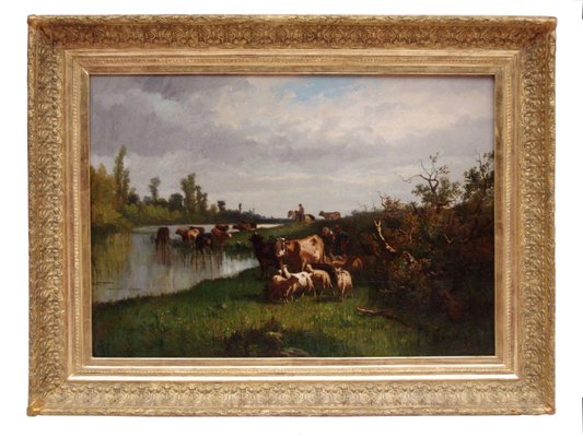 19th Century Pastoral Scene Oil on Canvas by Antonio Cortes-CEJ-626796