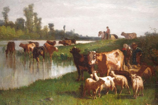 19th Century Pastoral Scene Oil on Canvas by Antonio Cortes-CEJ-626796