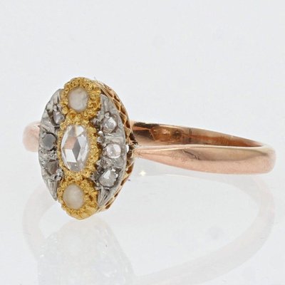 19th Century Pearl, Diamonds and 18 Karat Rose Gold Marquise Ring-OLU-948367