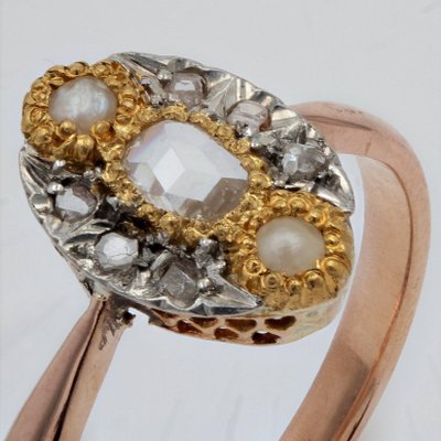 19th Century Pearl, Diamonds and 18 Karat Rose Gold Marquise Ring-OLU-948367