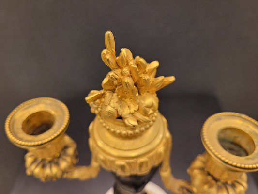 19th Century Putti Candleholders in Bronze, Ormolú and Marble, Set of 2-NUC-1813775