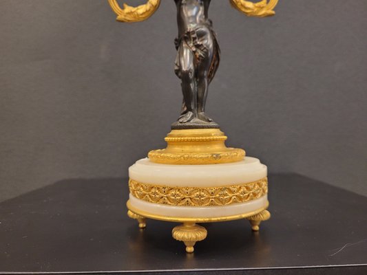 19th Century Putti Candleholders in Bronze, Ormolú and Marble, Set of 2-NUC-1813775