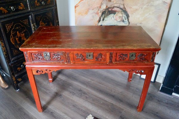 19th Century Red Lacquer Chinese Table-DVX-883207