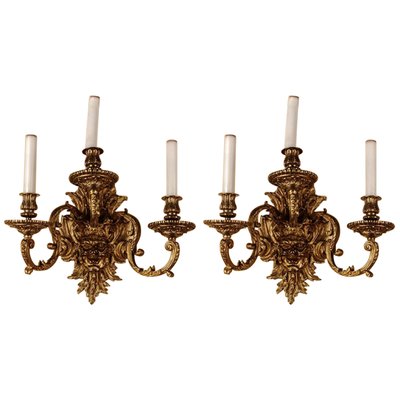 19th Century Regency Louis XV Bronze-Gilt Wall Lights, Set of 2-FLW-1426050