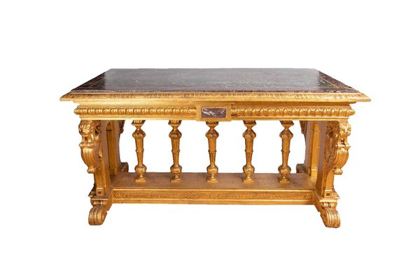 19th Century Renaissance Style Giltwood and Marble Console Table-CEJ-551469