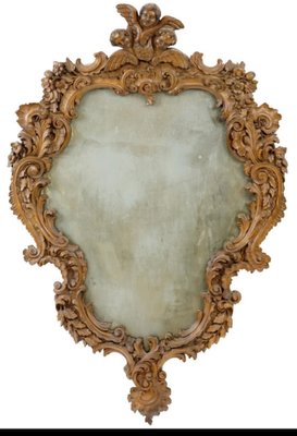 19th Century Sagomated Wooden Mirror in Carved Wooden Leaves and Flowers-FOI-1737214