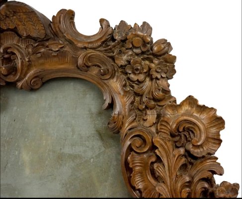 19th Century Sagomated Wooden Mirror in Carved Wooden Leaves and Flowers-FOI-1737214