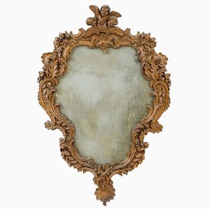 19th Century Sagomated Wooden Mirror in Carved Wooden Leaves and Flowers-FOI-1737214