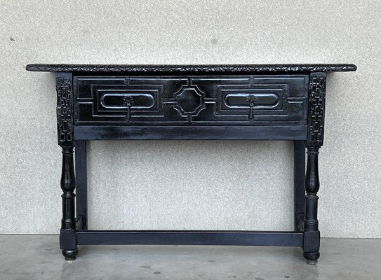 19th Century Spanish Console Table with Two Carved Drawers and Original Hardware, 1850a-PSK-1401069