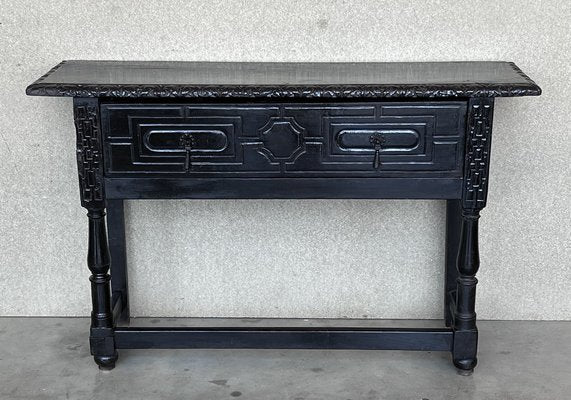 19th Century Spanish Console Table with Two Carved Drawers and Original Hardware, 1850a-PSK-1401069