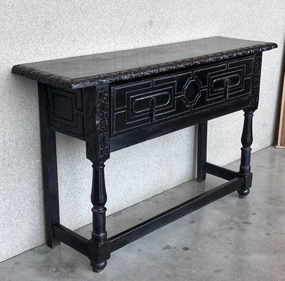 19th Century Spanish Console Table with Two Carved Drawers and Original Hardware, 1850a-PSK-1401069