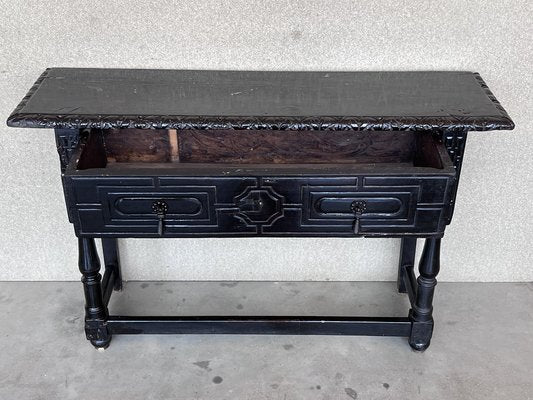 19th Century Spanish Console Table with Two Carved Drawers and Original Hardware, 1850a-PSK-1401069