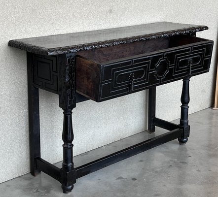 19th Century Spanish Console Table with Two Carved Drawers and Original Hardware, 1850a-PSK-1401069