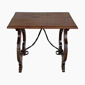 19th-Century Spanish Side Table in Walnut with Carved Lyre Legs and Top-PSK-1002608