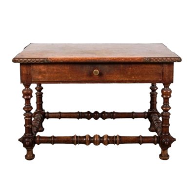 19th Century Spanish Walnut Auxiliary Table with Turned Legs and Drawer at the Waist-TCS-1812900