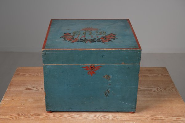 19th-Century Swedish Blue Pine Box-MJF-981490