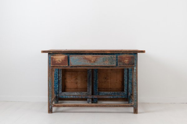 19th Century Swedish Folk Art Blue Work Table-MJF-931209