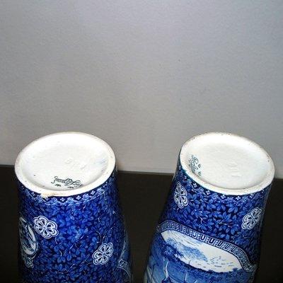 19th Century Swedish Porcelain Moose Blue Landscape Vases from Rörstrand, Set of 2-YGE-666516