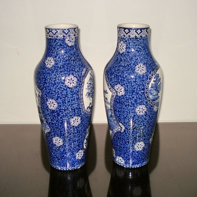 19th Century Swedish Porcelain Moose Blue Landscape Vases from Rörstrand, Set of 2-YGE-666516