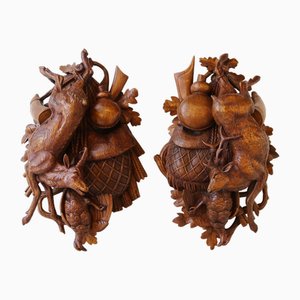 19th Century Swiss Carved Black Forest Trophy Plaques, 1880, Set of 2-WIP-1735256