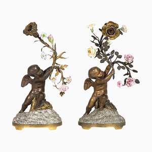 19th Century Table Lamps in Patinated Bronze, Porcelain and Granite, Set of 2-WFS-2041563