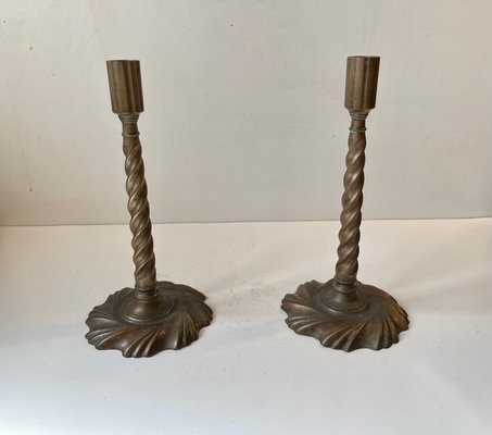 19th Century Twisted Gothic Candlesticks in Bronze, Set of 2-LCR-1300289