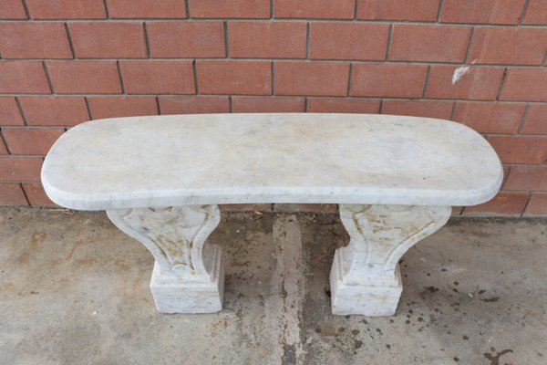 19th Century White Marble Garden Bench-DCO-1449778