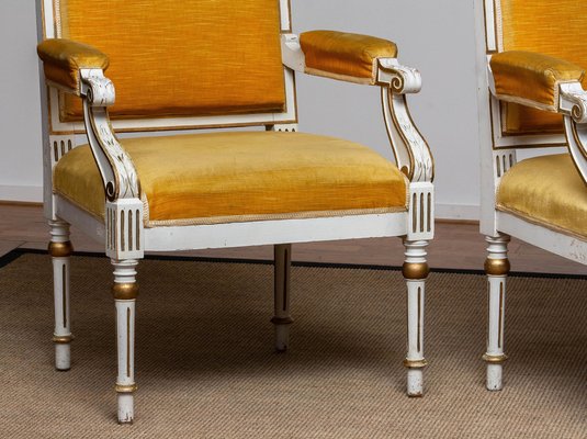 19th Century White Painted and Gilded Gustavian Swedish Armchairs, Set of 2-JE-987187